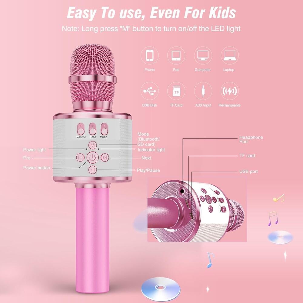 BONAOK Karaoke Microphone For Kids & Adults - Bluetooth Microphones Singing Mic - Picture 7 of 14